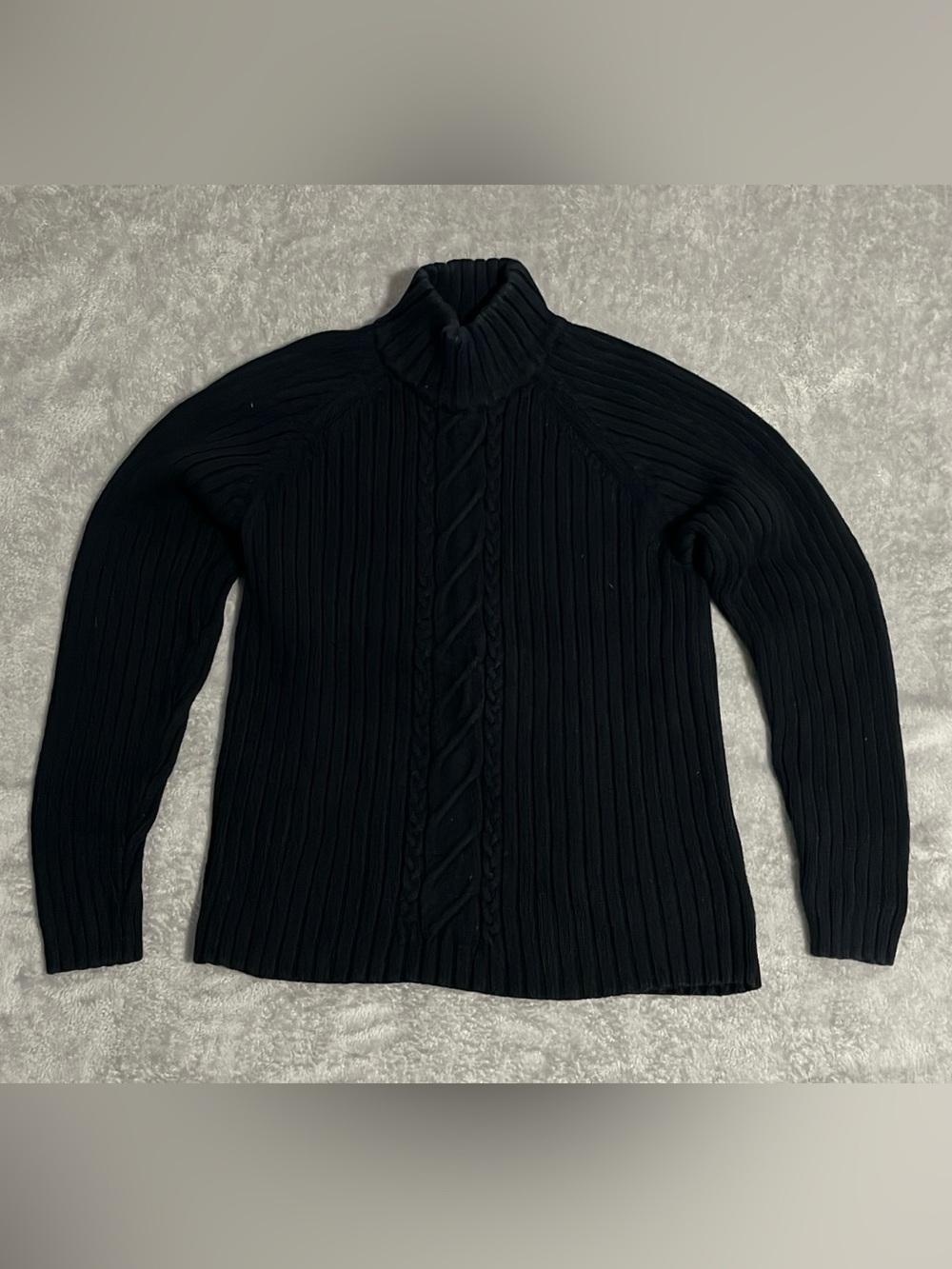 Crystal Kole Women’s Black Cable Knit Turtleneck Sweater Size L Ribbed Knit Pull